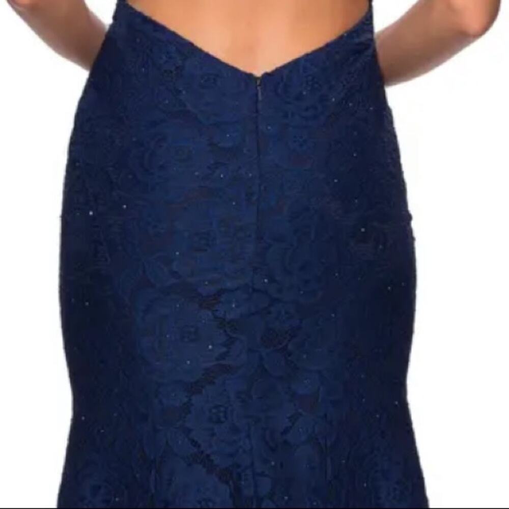 NEW La Femme Navy Blue Lace Mermaid Formal Dress Gown - Picture 8 of 8